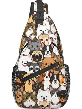 Unisex Dogs Board Skeletons Sling Backpack Chest Hiking Travel Crossbody Bag